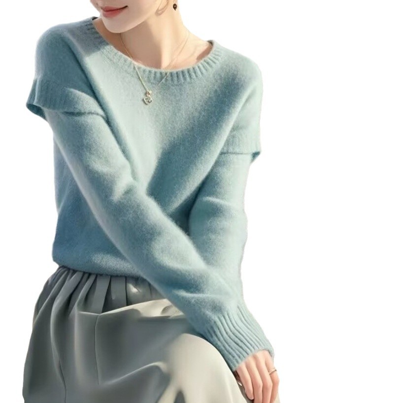 모헤어 블루 소프트 왁스 스웨터 가을과 겨울 새로운 디자인 센스 니쉬 하이 엔드 센스 기질 내부 여성용 니트 탑
