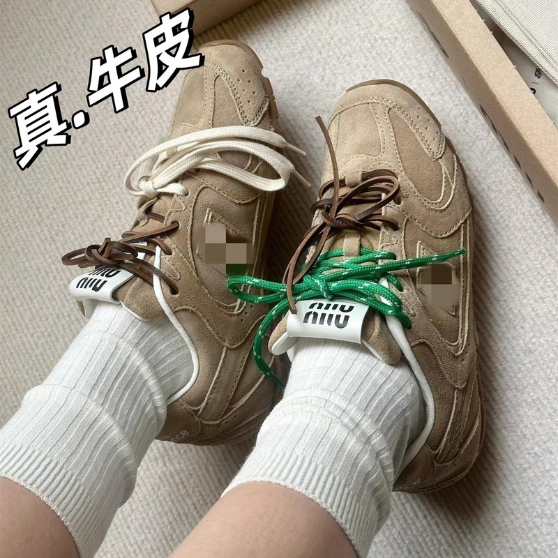 牛革ハイバージョン~miu共同ブランド本革メッシュ通気性ダメージ加工レトロクラシックスポーツシューズ男女兼用|undefined
