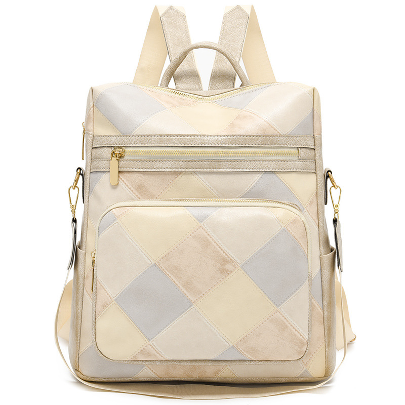 Comercio exterior al por mayor 2024 otoño nueva moda costura señoras mochila simple a cuadros mochila de viaje de doble uso marea