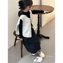 韩国童装女童23春秋季新款洋气休闲色儿童单排扣马甲工装半身裙