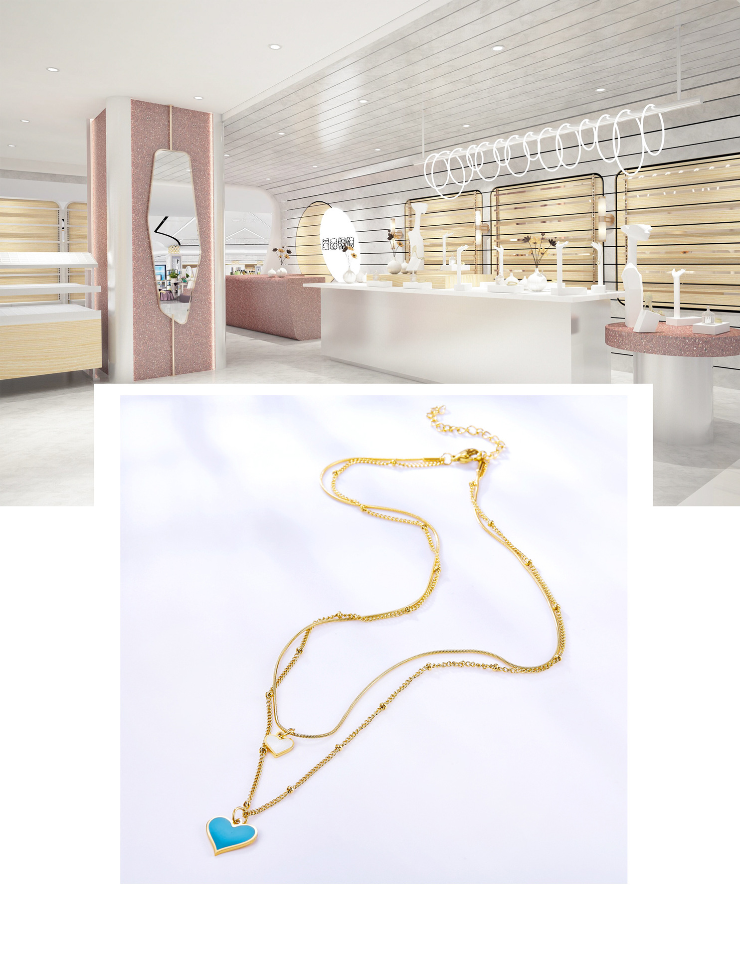 Fashion Heart Shape Stainless Steel Plating Layered Necklaces 1 Piece