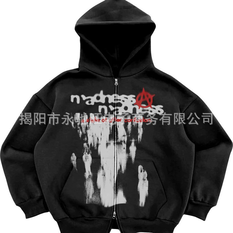 街頭運動ファスナーカーディガンy 2kコート2024街頭潮人連帽衛衣女ゆるいポケット衛衣|undefined