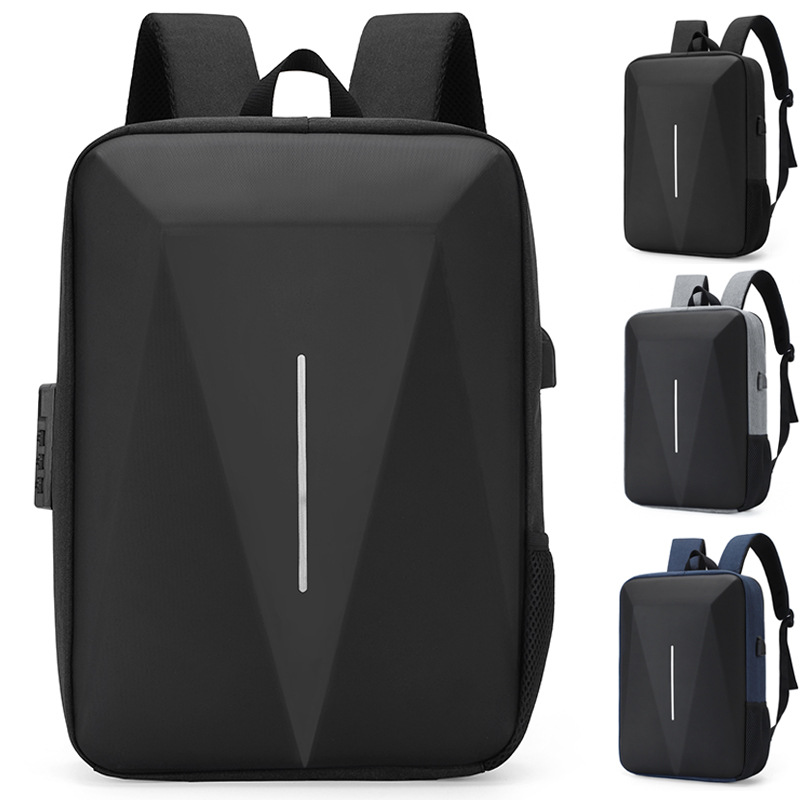 跨境新款pc硬壳包休闲轻便商务双肩包男大容量15.6寸防盗电脑背包
