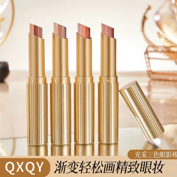New Product Qxqy Radiant Three-Color Eyeshadow Stick Makeup Cosmetics Waterproof and Sweat-Proof Long-Lasting Gradient Makeup Manufacturer