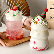 圣诞氛围玻璃杯可爱圣诞树杯子水杯牛奶杯咖啡杯果汁饮品杯