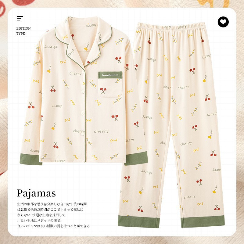 Pijamas 100% algodón de manga larga primavera y otoño ropa para el hogar Otoño e Invierno de las mujeres solapa nueva mamá suelta casual verano