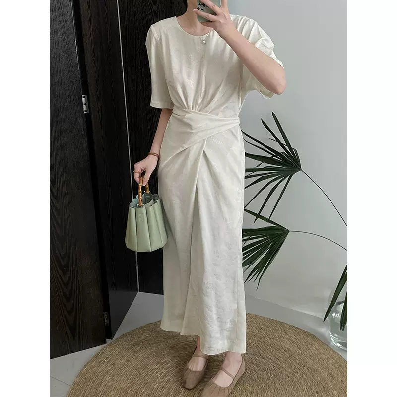 【福利品 不退换】新中式刺绣绑带收腰连衣裙设计感显瘦长裙2500