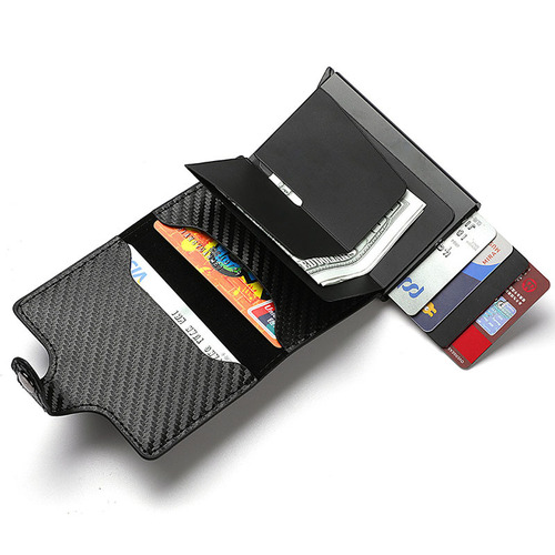Amazon's new carbon fiber card holder, automatic elastic aluminum alloy card holder, men's wallet, vertical wallet leather case