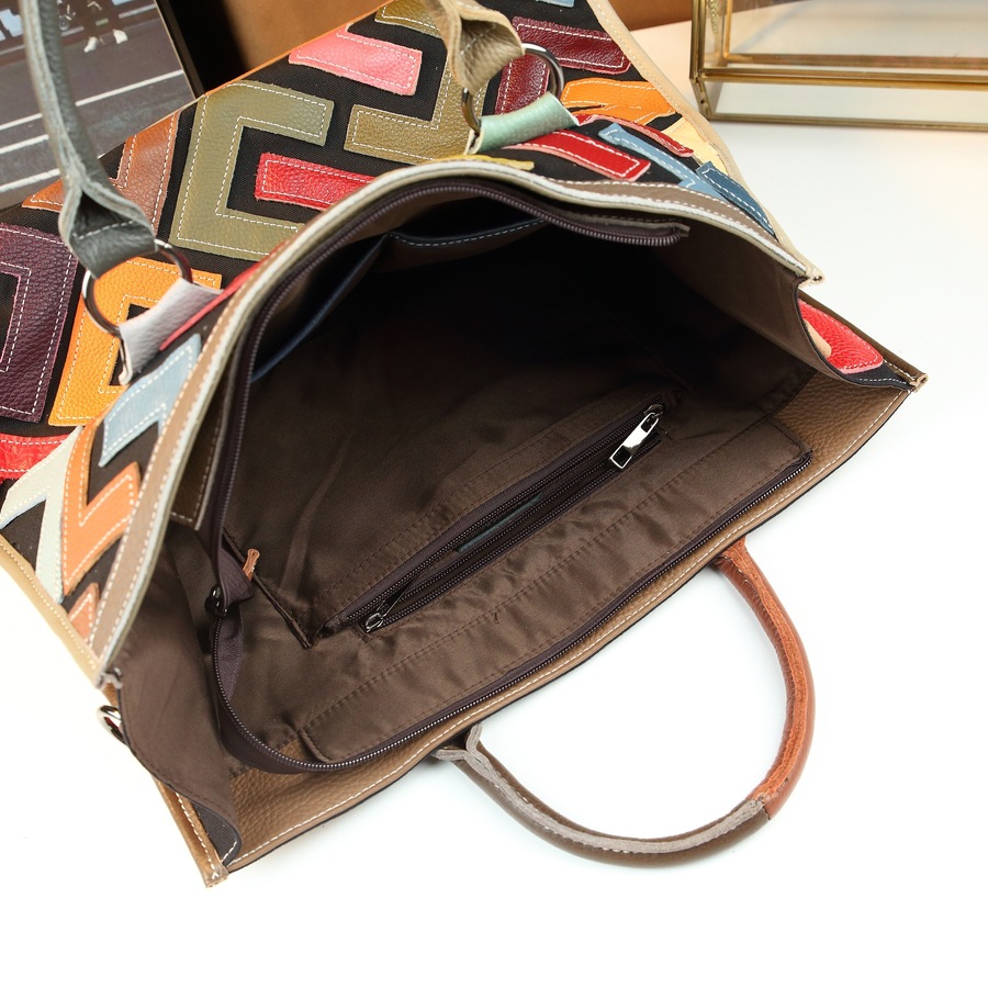Retro Fashion Genuine Leather Handbag European American Style With Letter Print Large Capacity Women's Bag For Outdoor Use_voghion.com