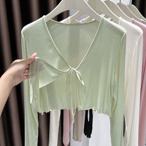 Ultra-thin feel Modal lace-up sun protection clothes for women's fat mm summer ice silk blouse cardigan with shawl jacket