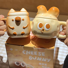 かわいいセラミックギフトマグオフィスウォーターカップカップルペアカップ誕生日ギフトウサギの子チーバーカップ家庭用ウォーターカップ