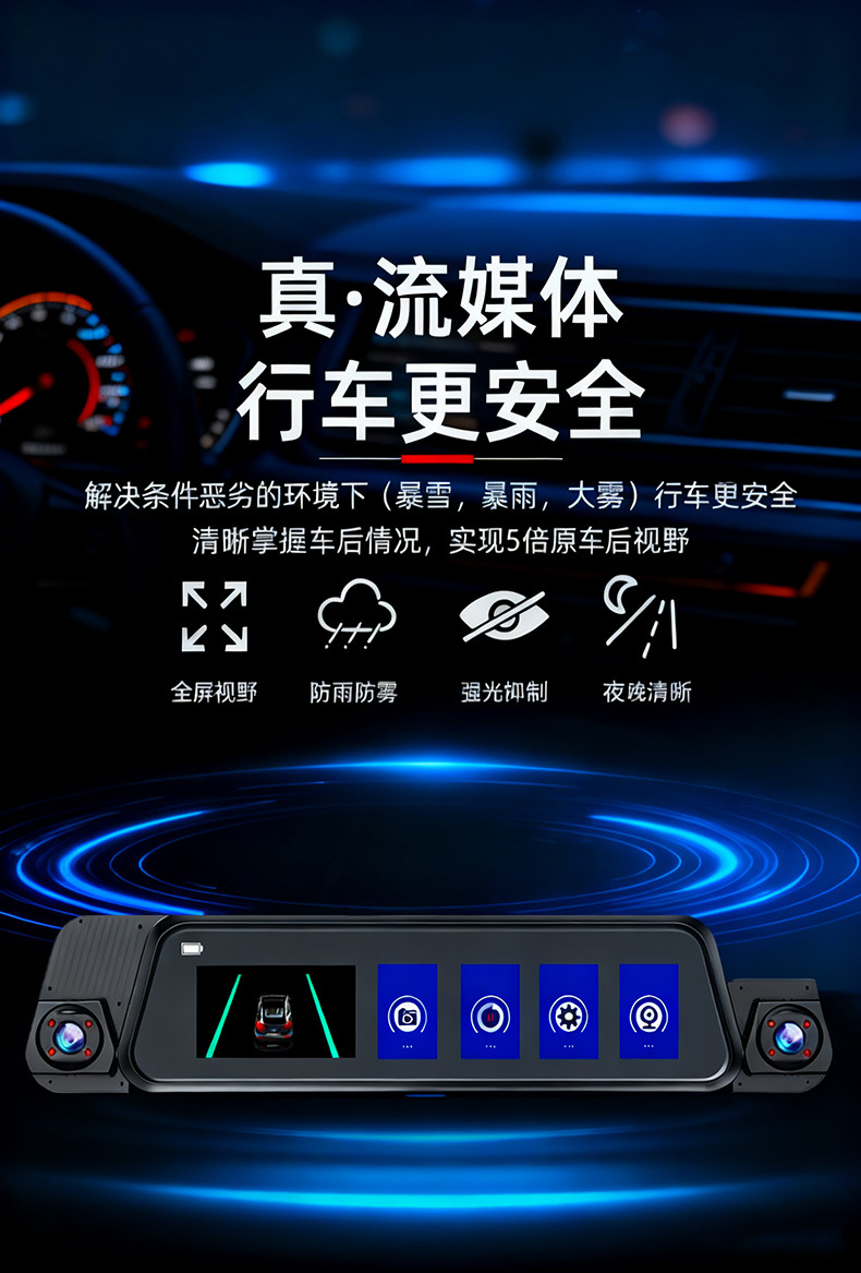 New 10inch Four-Channel Dash Cam 1080P HD Rearview Mirror Recorder with Streaming Media