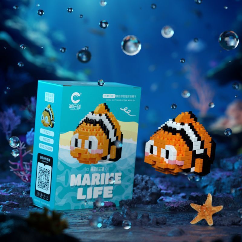Compatible con Lego Ocean Animal Shark Pez payaso Muñeca de dibujos animados Bloque de construcción de juguete Regalo del día de los niños