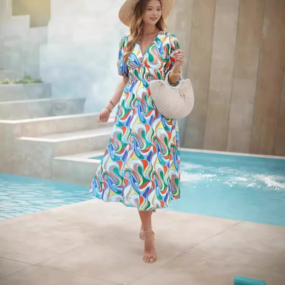 2024 Cross-Border European And American Women's Fashion Export Summer New Floral Long Bohemian Dress_ecoleips.com
