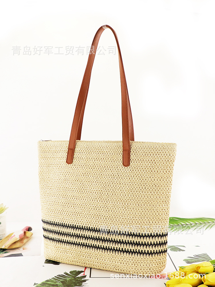 New Fashion Contrast Color Striped Woven One-shoulder Straw Bag Wholesale Nihaojewelry display picture 5