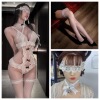 9087 white + white fishnet stockings + white eye mask
