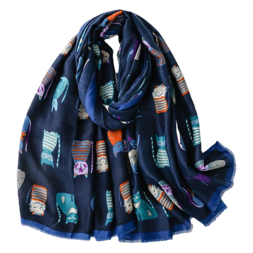 European and American exports to France for autumn and winter cotton and linen hand scarf fashion cartoon kitten combination scarf warm shawl ladies