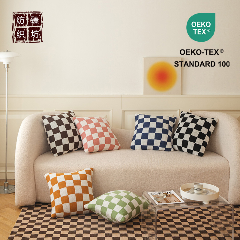 Plaid Simple Style Knitted Pillow Car Sofa Cushion Bed Pillow Lunch Pillow Photo Props