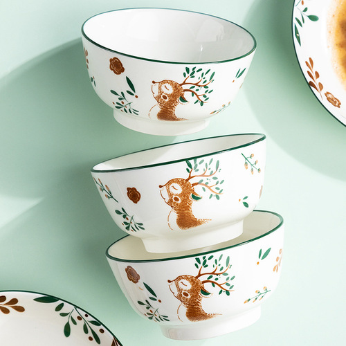 Internet celebrity ceramic bowl Japanese tableware underglaze color bowl and dish set household bowl and dish bowl and chopsticks set gift