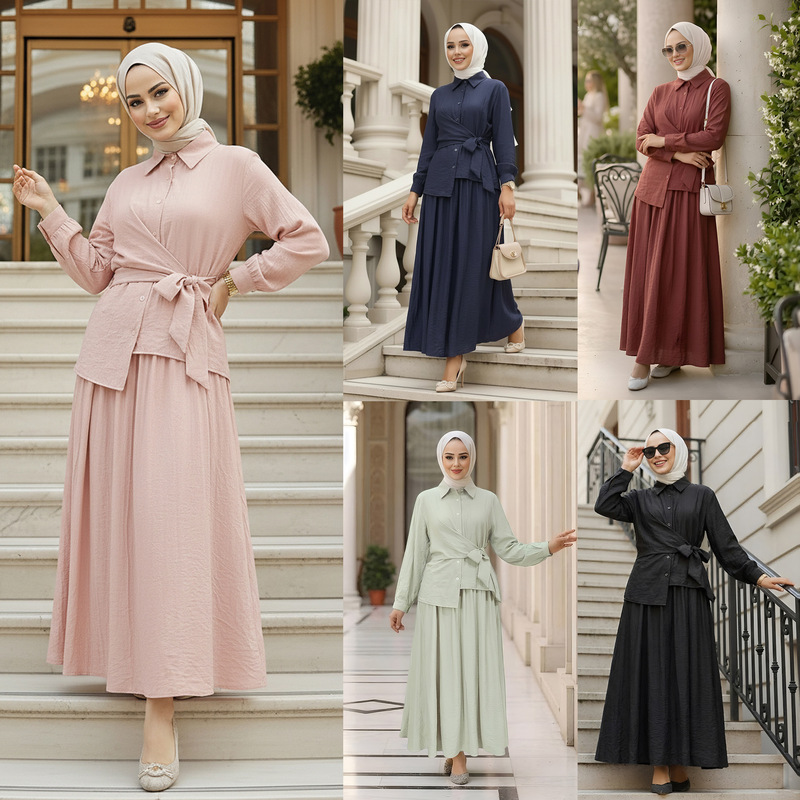 M382 # 5 Colors in Stock Amazon Tk Malay Cross-Border Women's Clothing Large Hem Skirt Long Skirt Turkish Women's Set