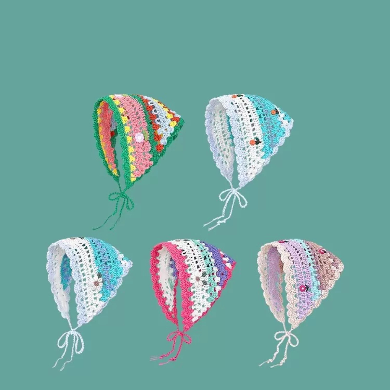 Turbante triangular de punto hueco hecho a mano mujer verano playa excursión estilo vacaciones foto diadema estilo pastoral