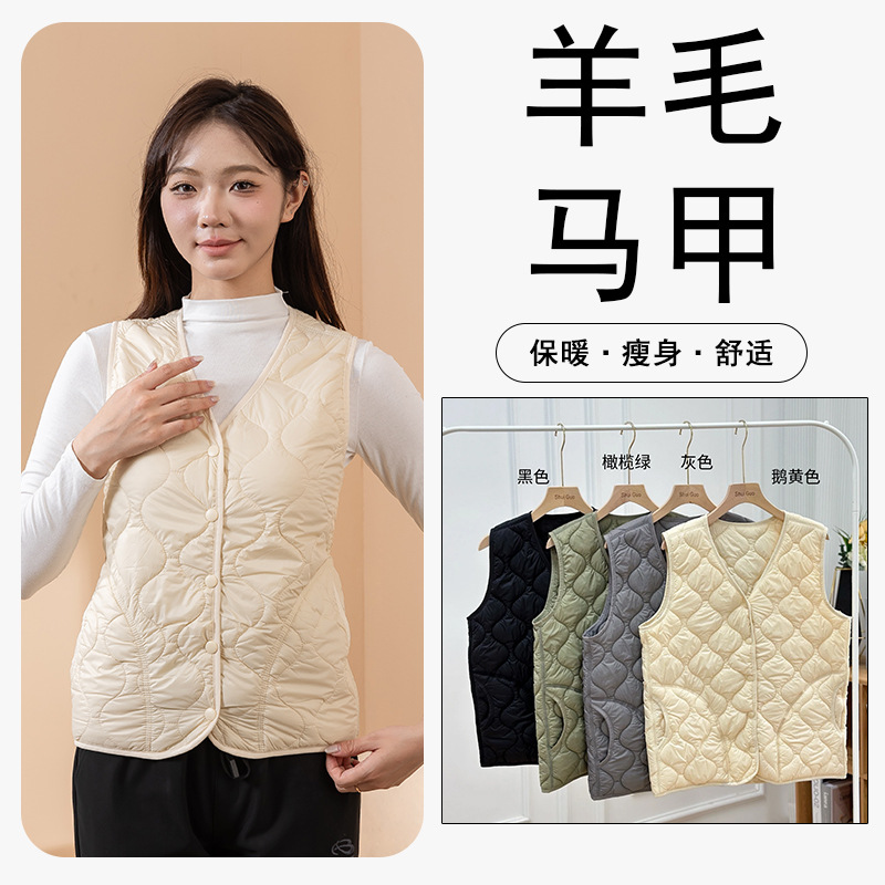 新款马甲女冬季内穿羊毛保暖背心外穿中老年棉外套大码羽绒服马夹