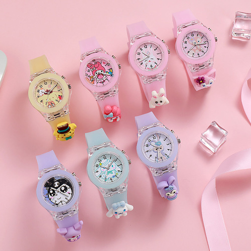 Wholesale primary school children's watches new cartoon colorful flashing luminous watch doll silicone electronic watch
