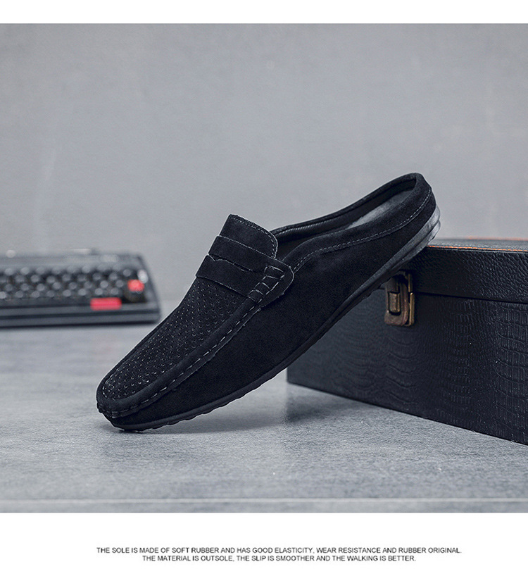 Men's loafers half support breathable closed toe slip-on loafers slip-on half slippers men's heel-free loafers men_voghion.com