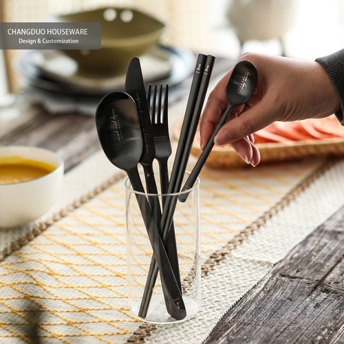 Simple industrial style stainless steel electroplated titanium black Western food chop knife soup spoon fork tea spoon coffee spoon chopsticks tableware