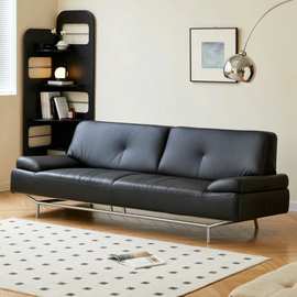 法式黑色复古不锈钢底座三人沙发小户型客厅中古猫抓皮包豪斯沙发