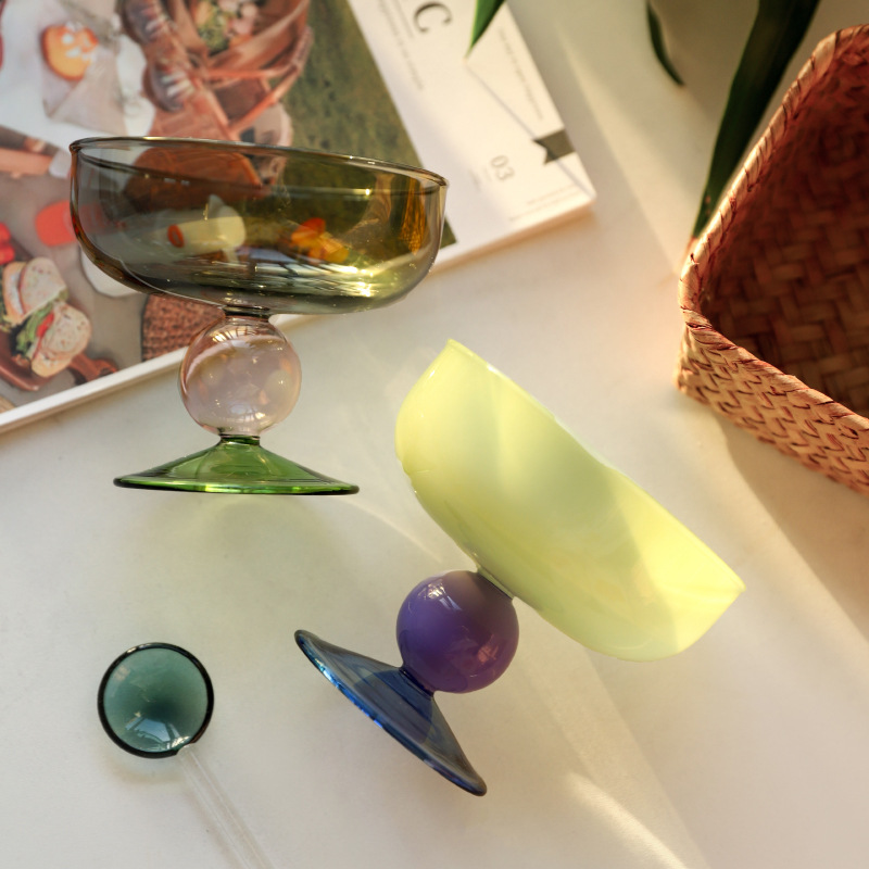 Tazón de vidrio multicolor estilo ins, para ensalada de frutas, sopa, vajilla, adulto/bebé, resistente a altas temperaturas