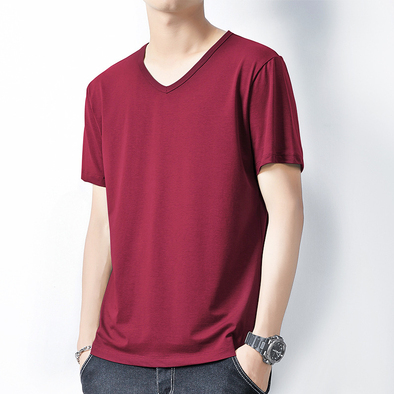 Camiseta modal para hombre, manga corta, cuello redondo, camisa suelta vieja, media manga delgada, camiseta de verano para hombre de talla grande