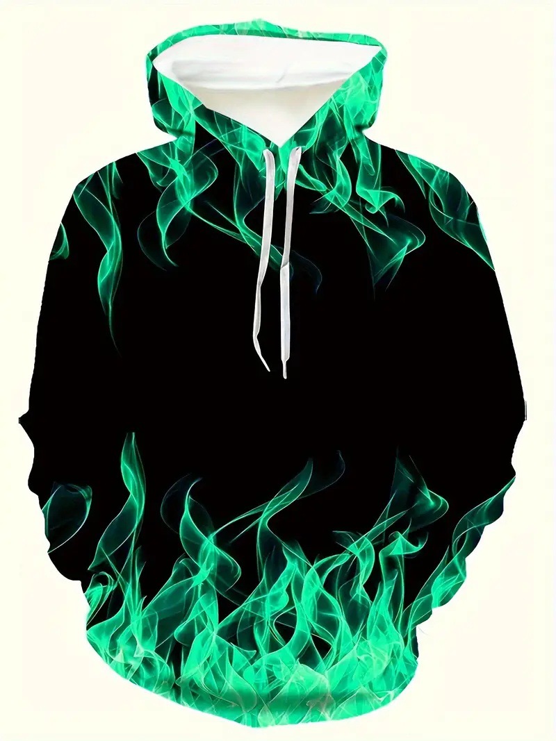 Pull à capuche 3D pour homme, imprimé numérique, motif éclair et flamme, manches longues._voghion.com