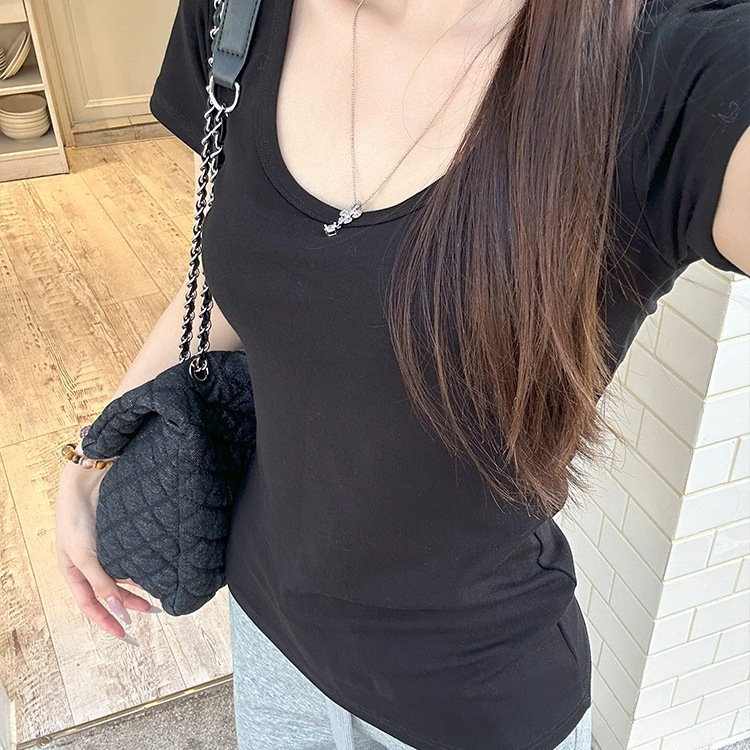 右肩ウエストルーズUネックスリムで万能なレイジースタイル夏の女性用無地デザインドレープトップ|undefined