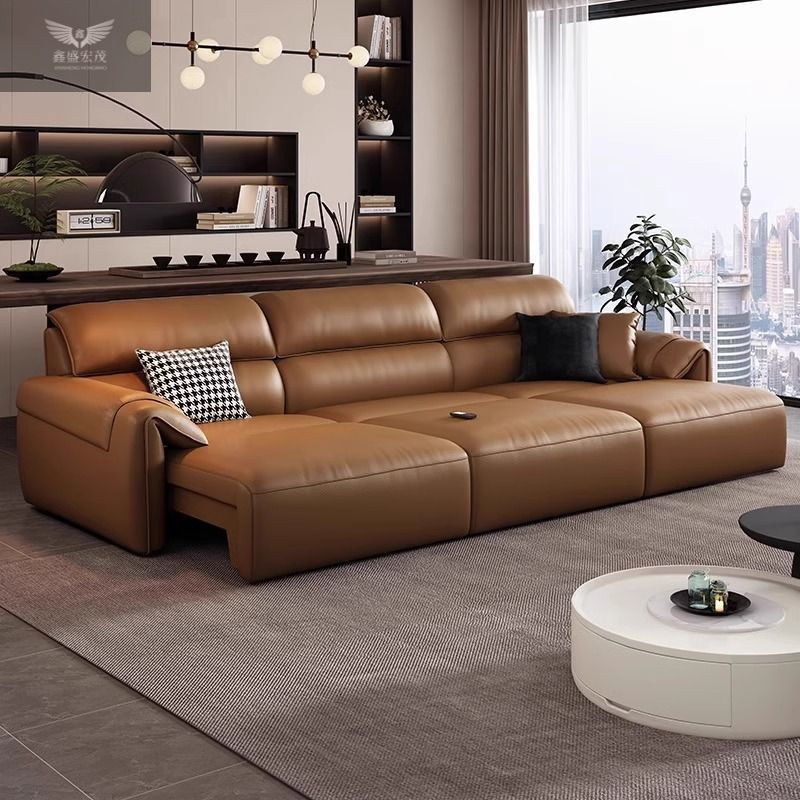 Sofá cama eléctrico de cuero retráctil multifuncional estilo italiano minimalista sofá de apartamento pequeño de tres plazas sofá de sala de estar reclinable