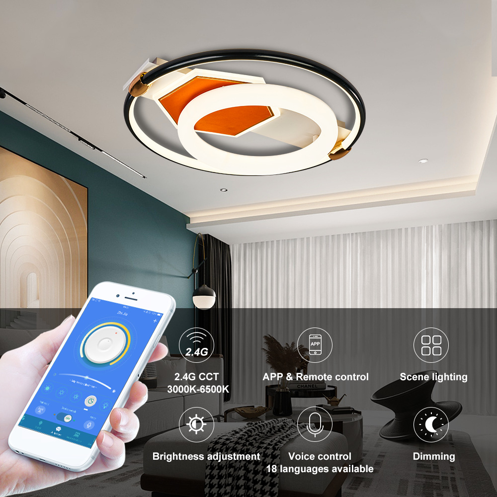 新款簡約LED現(xiàn)代燈2.4G智能APP遙控72W圓形吸頂燈臥室燈中山燈飾