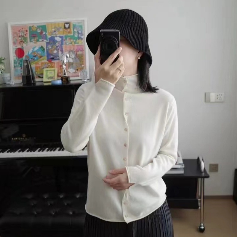 早秋洋气百搭韩版高领羊毛衫针织开衫女短款羊绒打底外套宽松毛衣|undefined