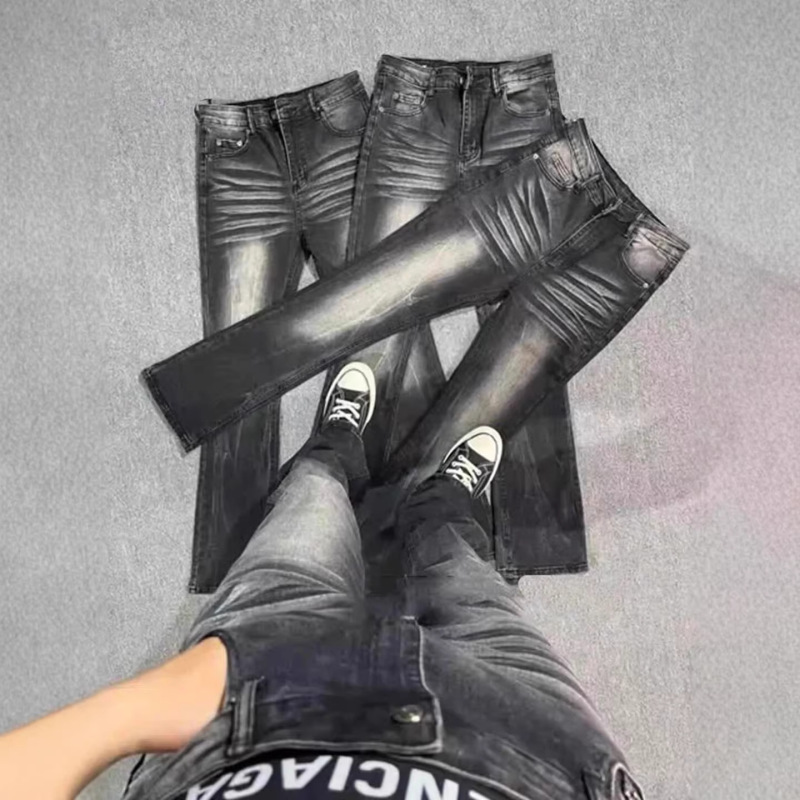 [Customizable] American-Style Men's Jeans, New Spring Vintage Distressed High-Street Straight Loose Long Pants, Trendy Brand for Men
