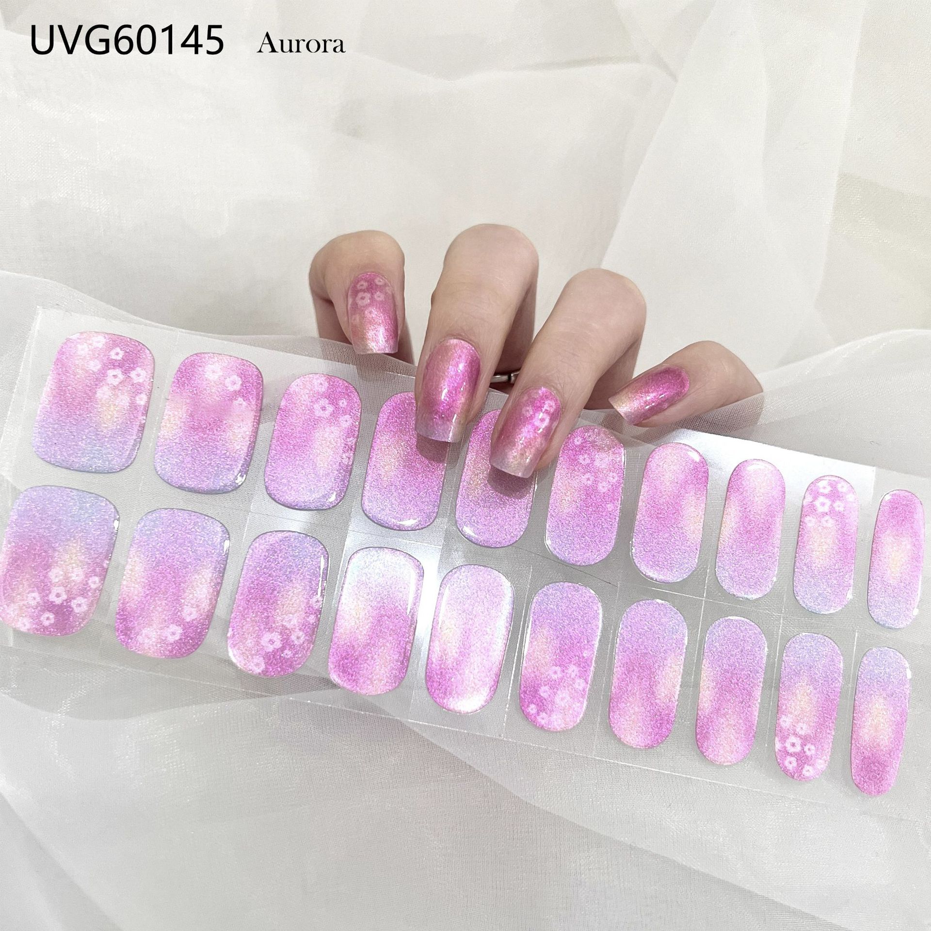 Pegatinas de uñas de gel UV transparentes efecto hielo, semicuradas, con lámina dorada, fototerapia, efecto película de aceite