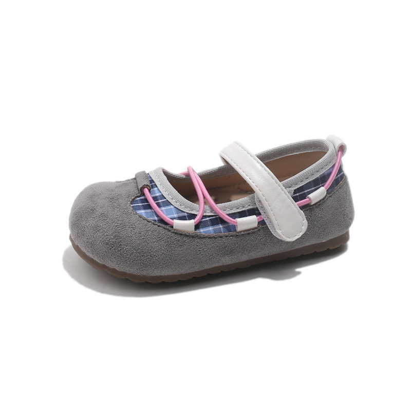 Sapatos infantis casuais xadrez, com sola macia e solado de couro, modernos e versáteis para meninas, ideais para a primavera._voghion.com