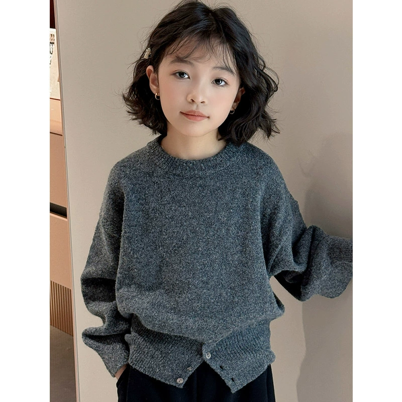 Свитер для девочек, осень/зима 2024, новый модный детский вязаный свитер из смесовой шерсти для девочек старшего возраста, утолщенная базовая рубашка.