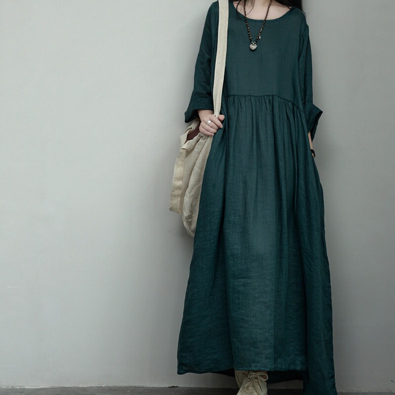 2026 Autumn Solid Color Artistic Forest Style Flowing Cotton-Linen Loose Dress 2026 Autumn Solid Color Artistic Forest Style Flowing Cotton-Linen Loose Dress