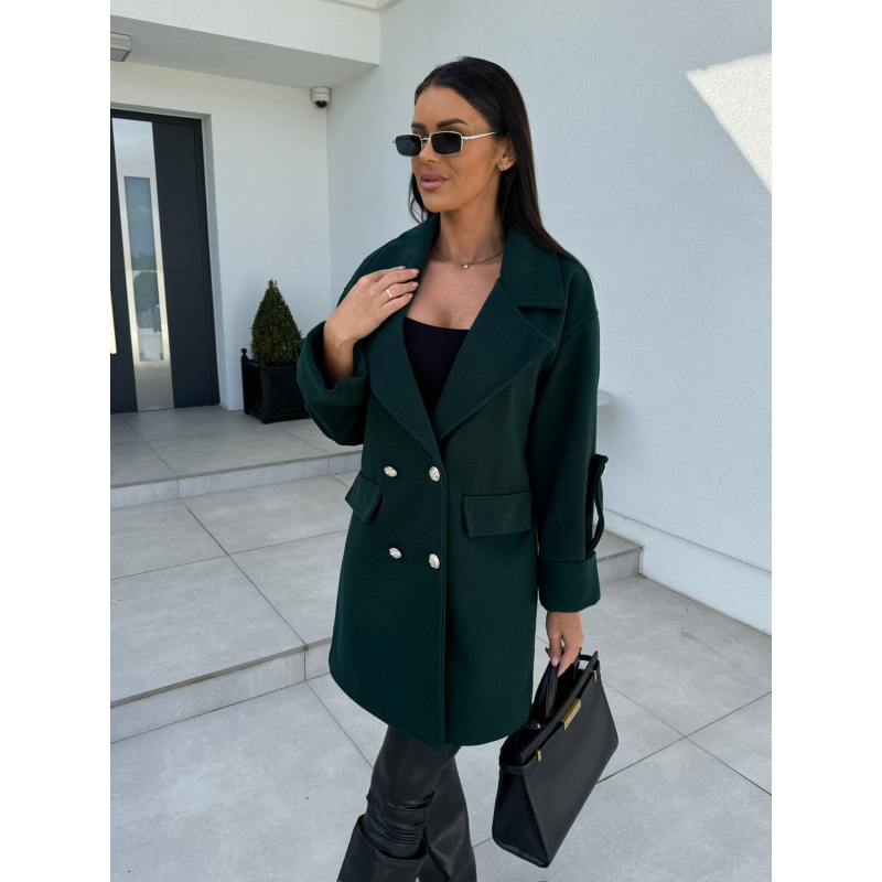 Women's Clothing New solid color H type suit collar woolen coat_voghion.com