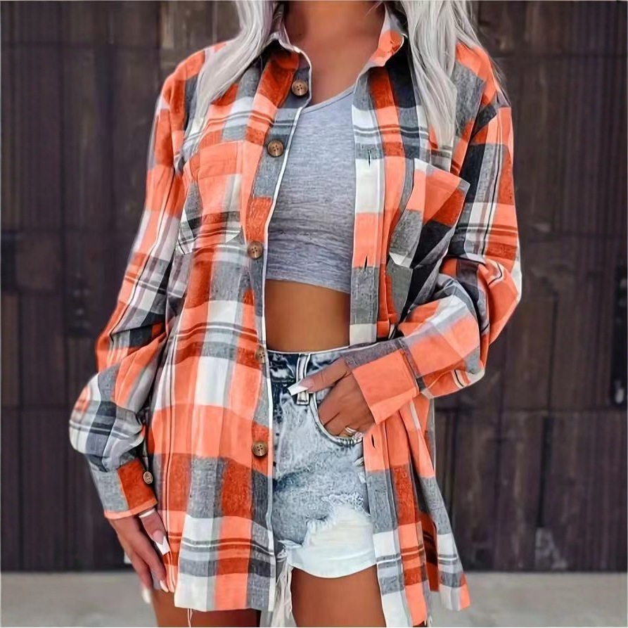 New Cross-border Plaid Shirt For Women, Long-sleeve Loose Casual...