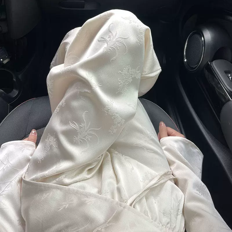 春季高腰缎面提花垂感松紧腰直筒阔阔腿裤新中式长裤子国风休闲