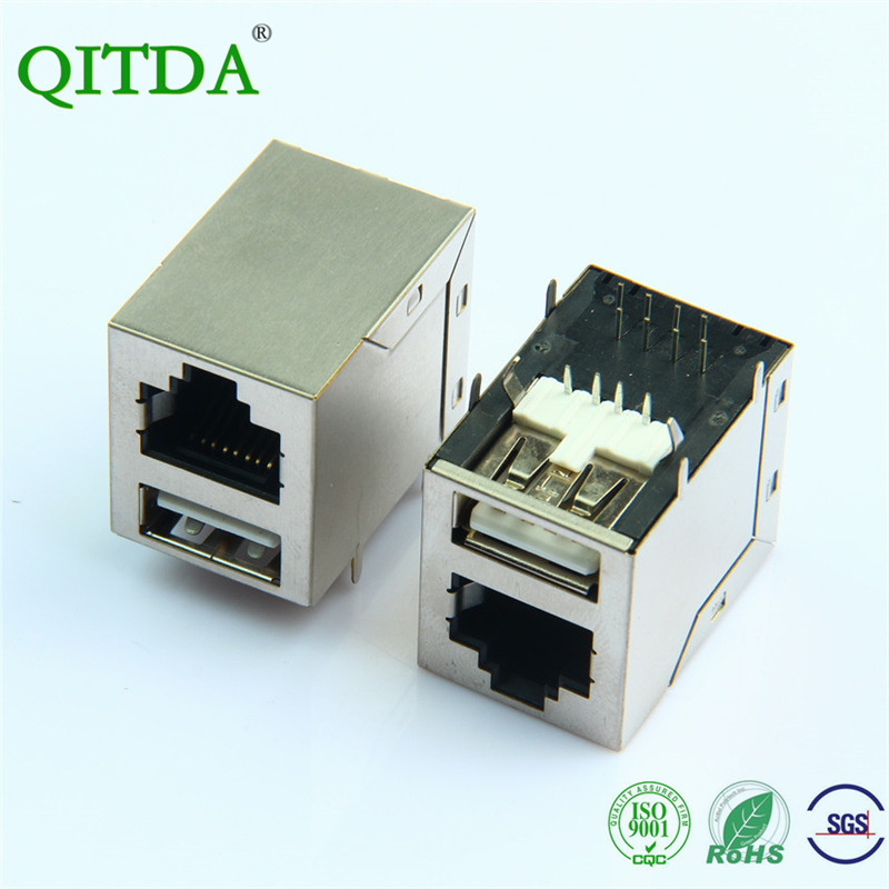 RJ45 network Port + USB base combination double-layer network cable interface connector 8P8C Crystal Head seat socket RJ45 network Port + USB base combination double-layer network cable interface connector 8P8C Crystal Head seat socket