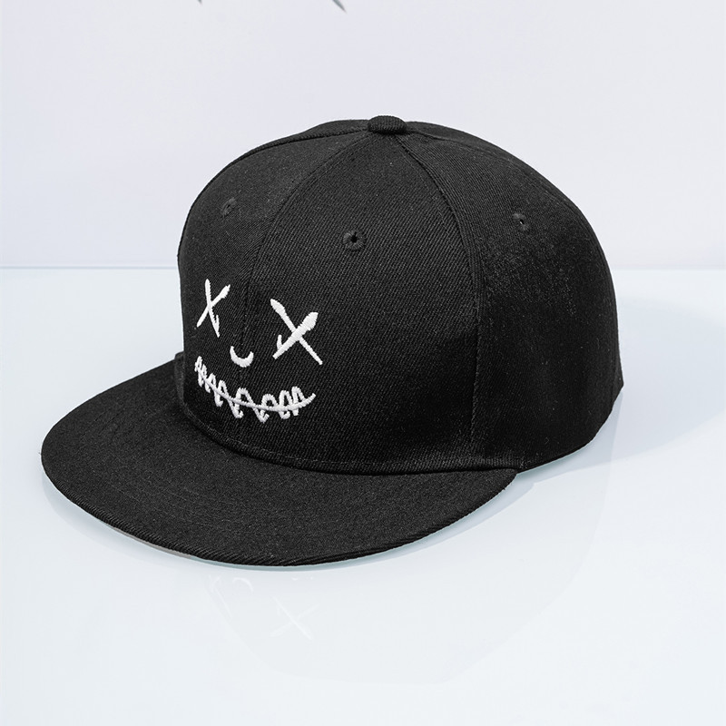 新款个性表情刺绣平沿棒球帽子潮春夏男女学生街头防晒遮阳嘻哈帽