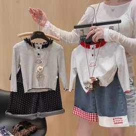 2026秋上新女童韩版花边领洋气宝宝森系风高级感百搭打底亲子装潮