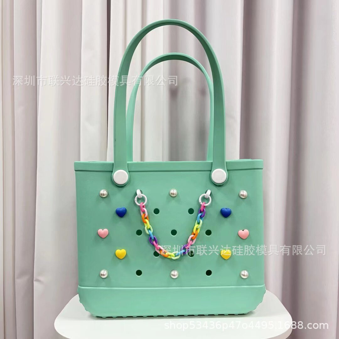 Cross-border nuevo bogg bolso colgante DIY perlas margaritas arco iris hebilla cadena bolsa de playa zapatos accesorios de flores