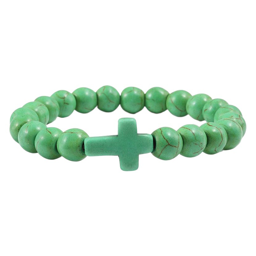 Cross-Border Black Jewelry Turquoise Bracelet Cross Bracelet Frosted Volcanic Stone Bracelet Elastic Yoga Bracelet in Stock